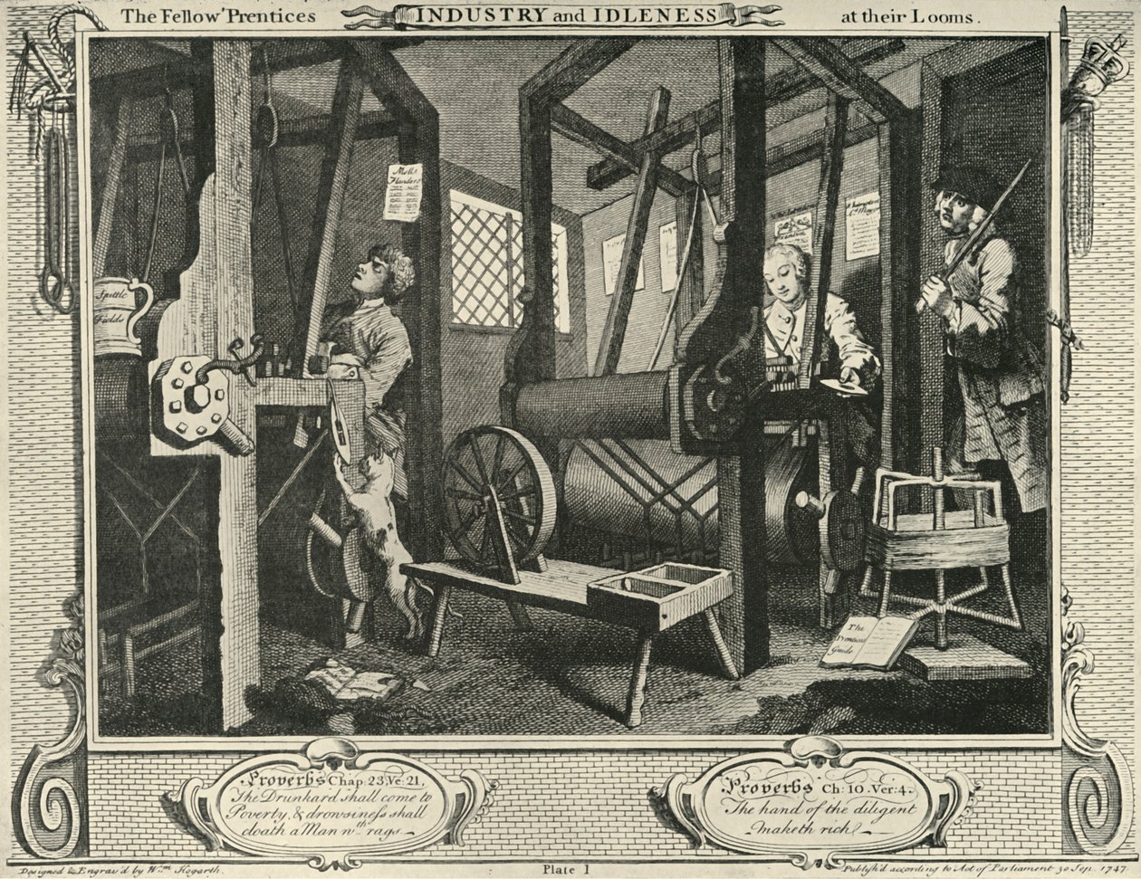 Interior de un taller de tejedores, 1747, 1925 de William Hogarth