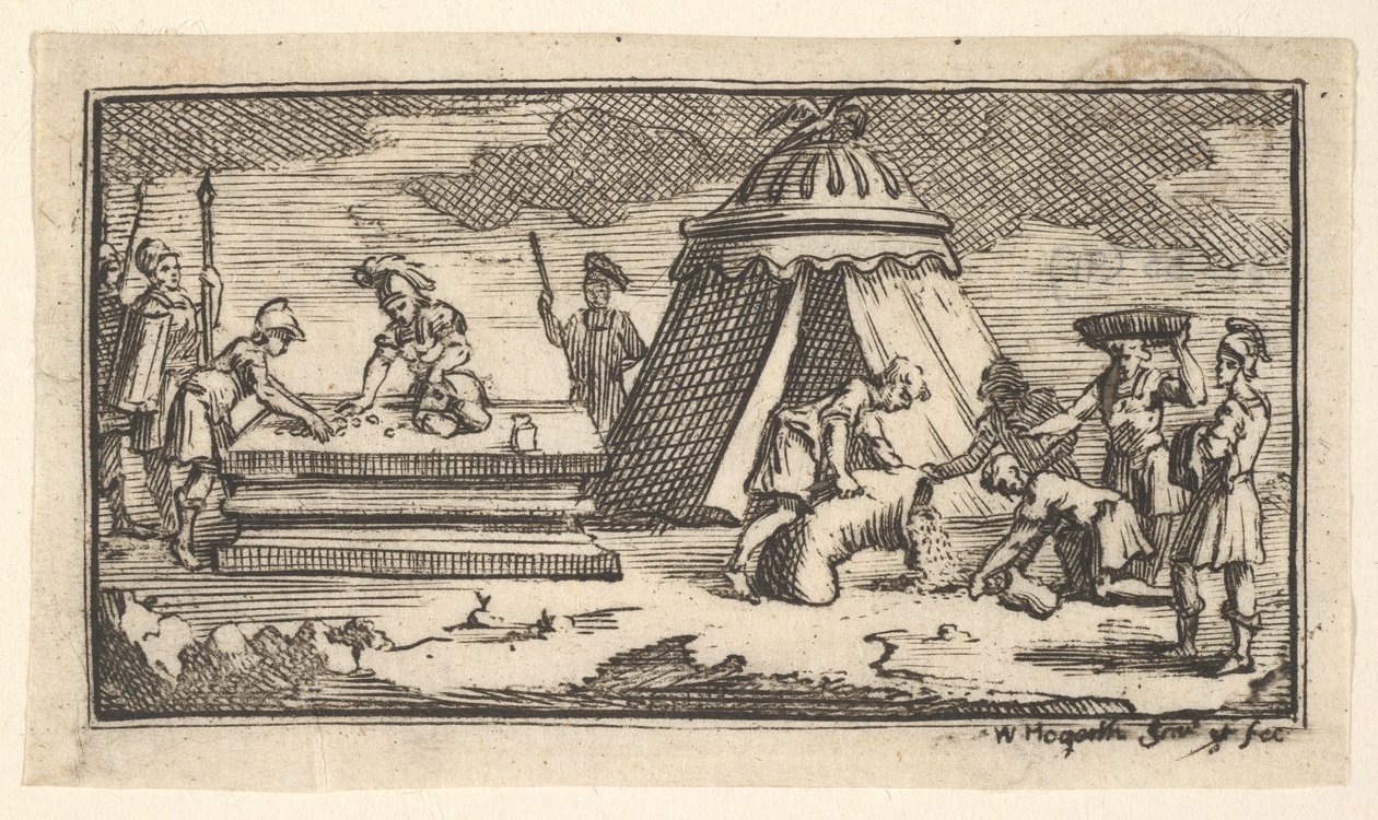 Cebada emitida en lugar de trigo [primera versión] John Beaver, castigo militar romano de William Hogarth