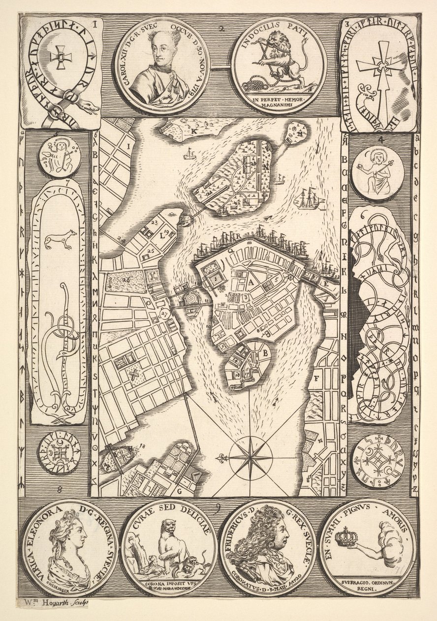 Mapa de Estocolmo de los viajes de Aubry de La Mottraye por Europa, Asia y parte... de William Hogarth