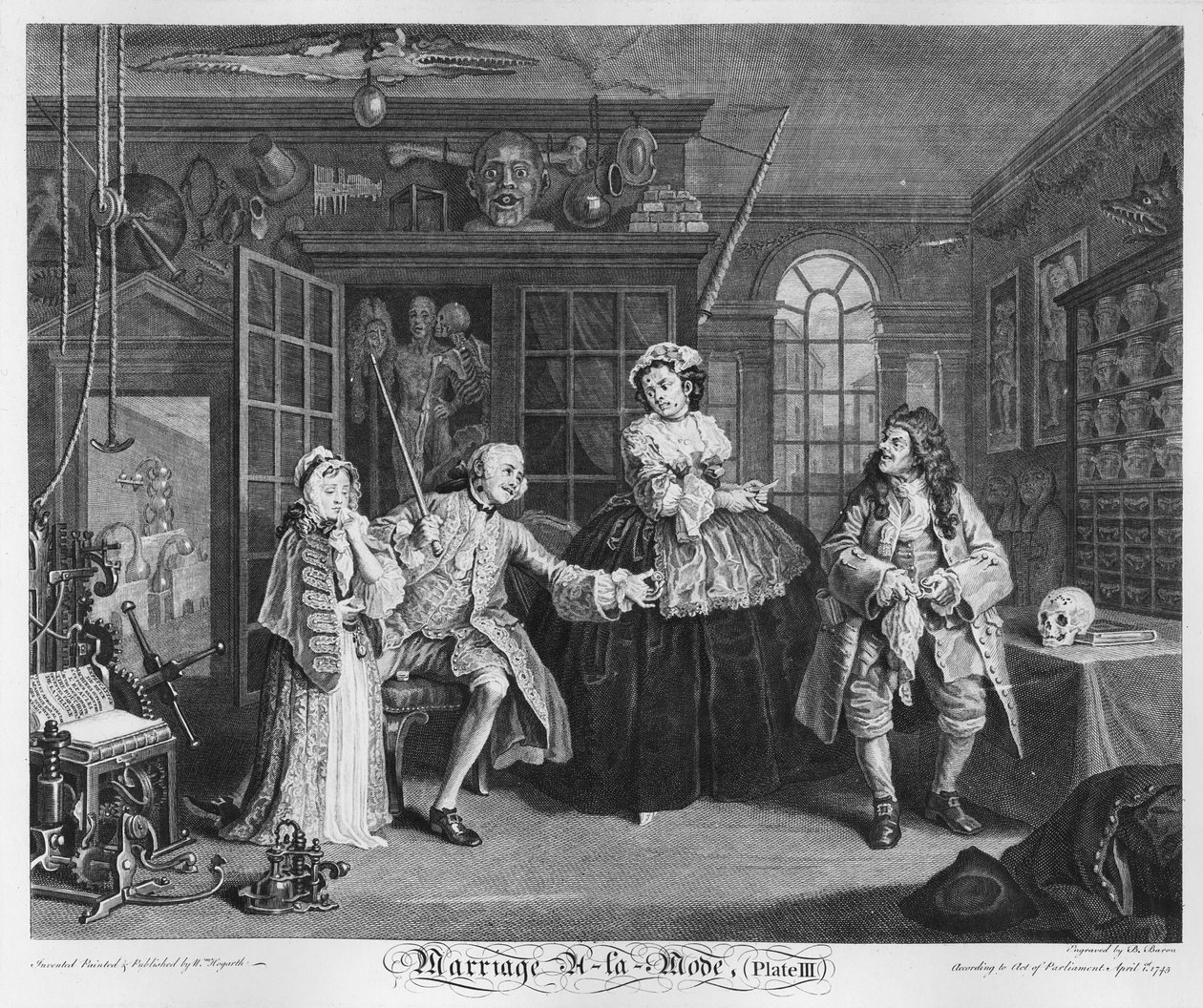 Matrimonio a la moda, Placa III, La inspección, 1745 de William Hogarth