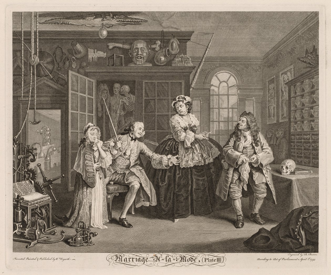 Matrimonio a la moda: La escena con el charlatán de William Hogarth