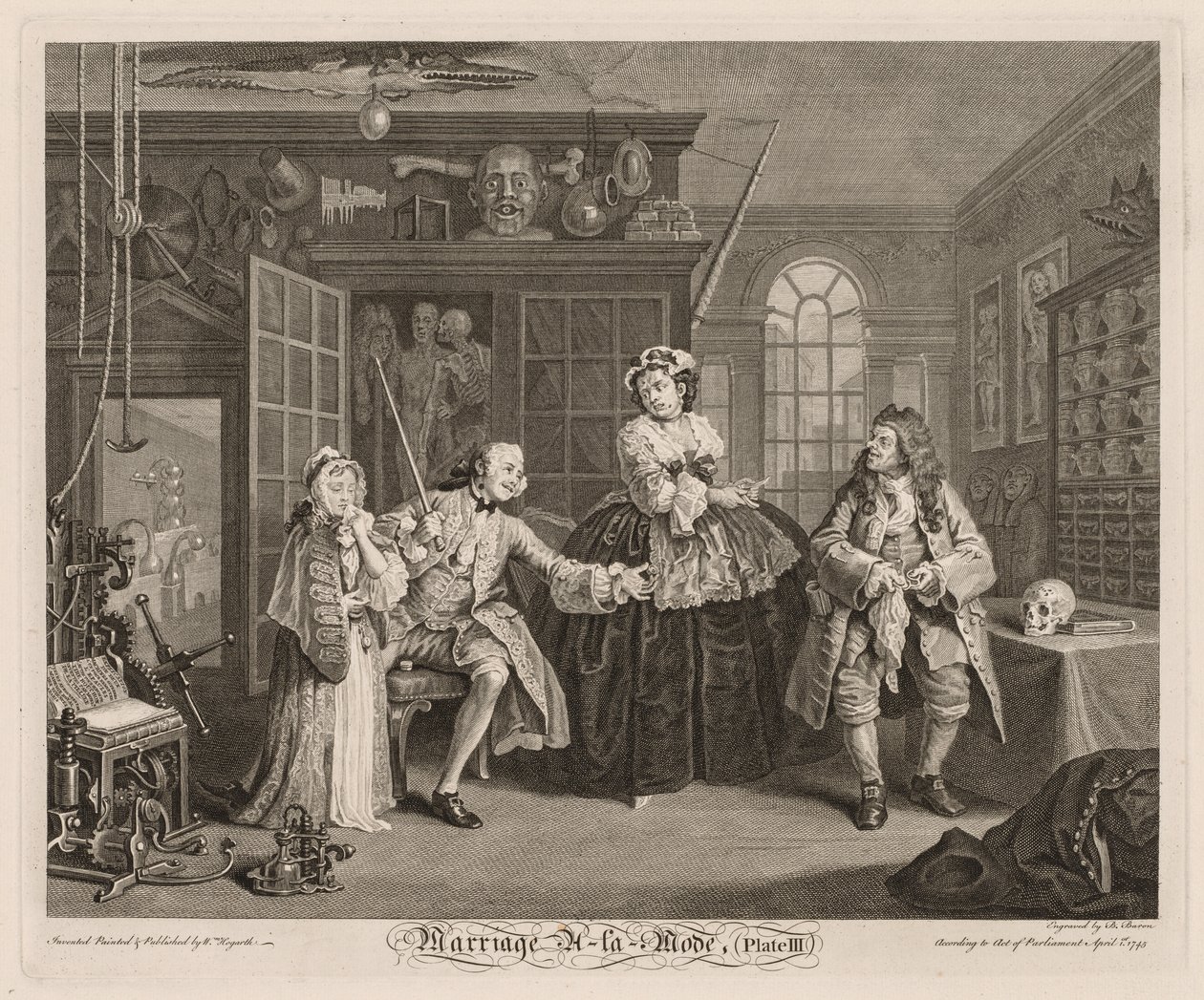 Matrimonio a la moda: La escena con el charlatán de William Hogarth
