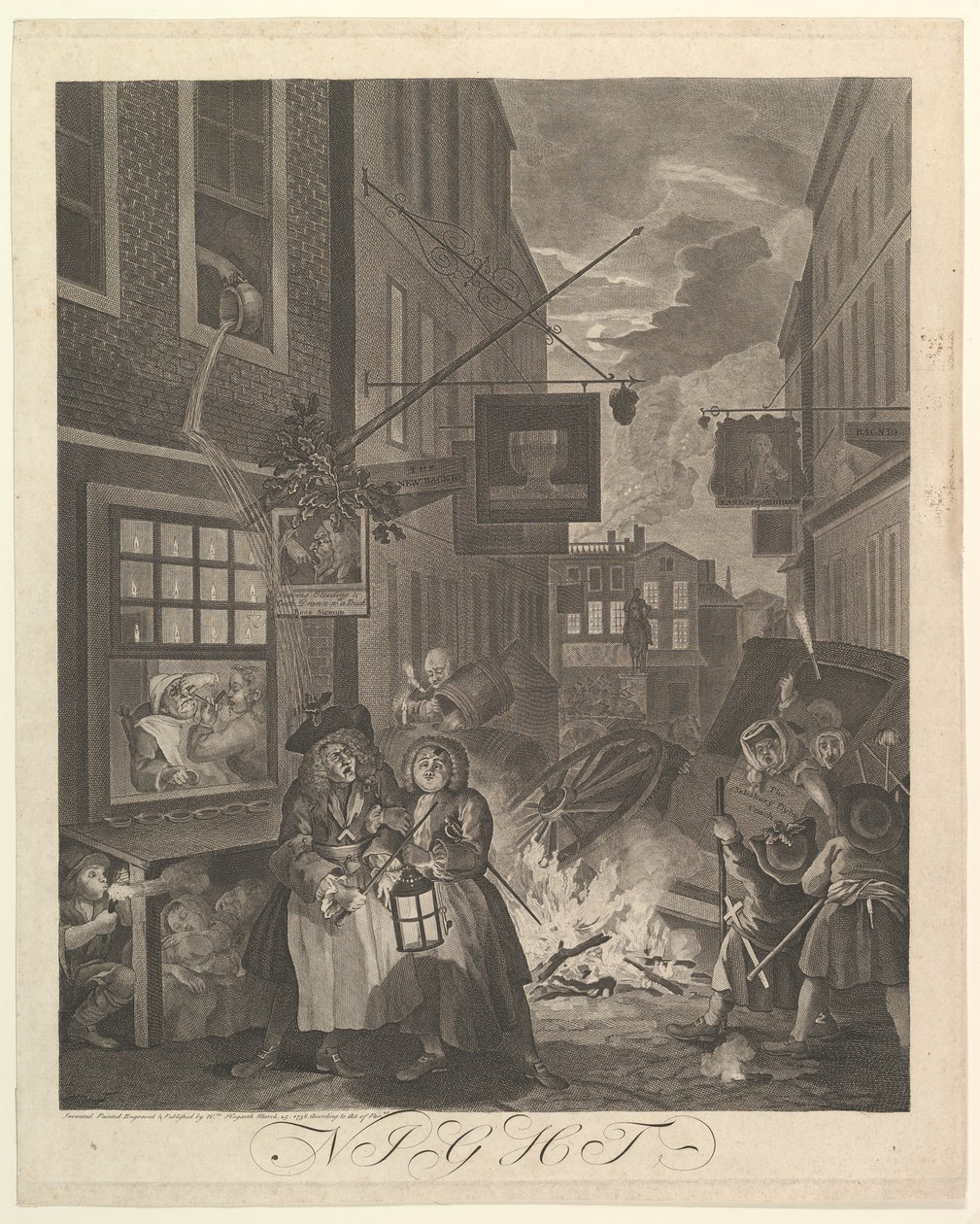 Noche Los cuatro momentos del día, 25 de marzo de 1738 de William Hogarth