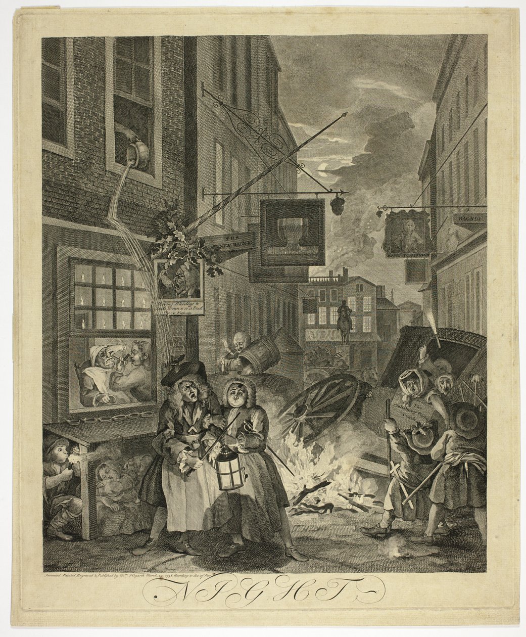 Noche, lámina cuatro de Las Cuatro Estaciones del Día de William Hogarth