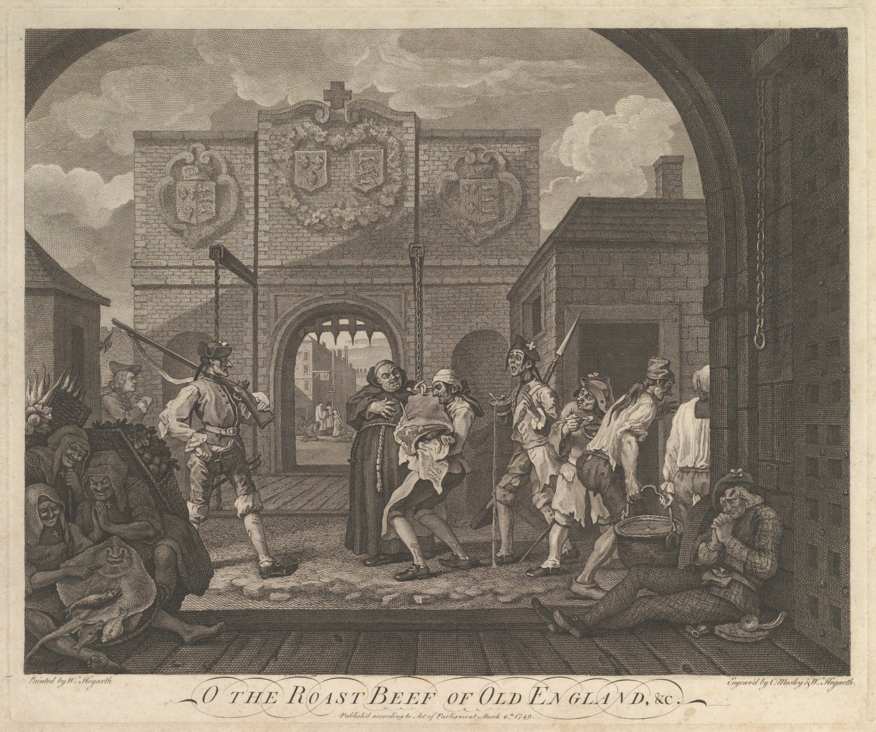 Oh el asado de ternera de la vieja Inglaterra-La puerta de Calais de William Hogarth