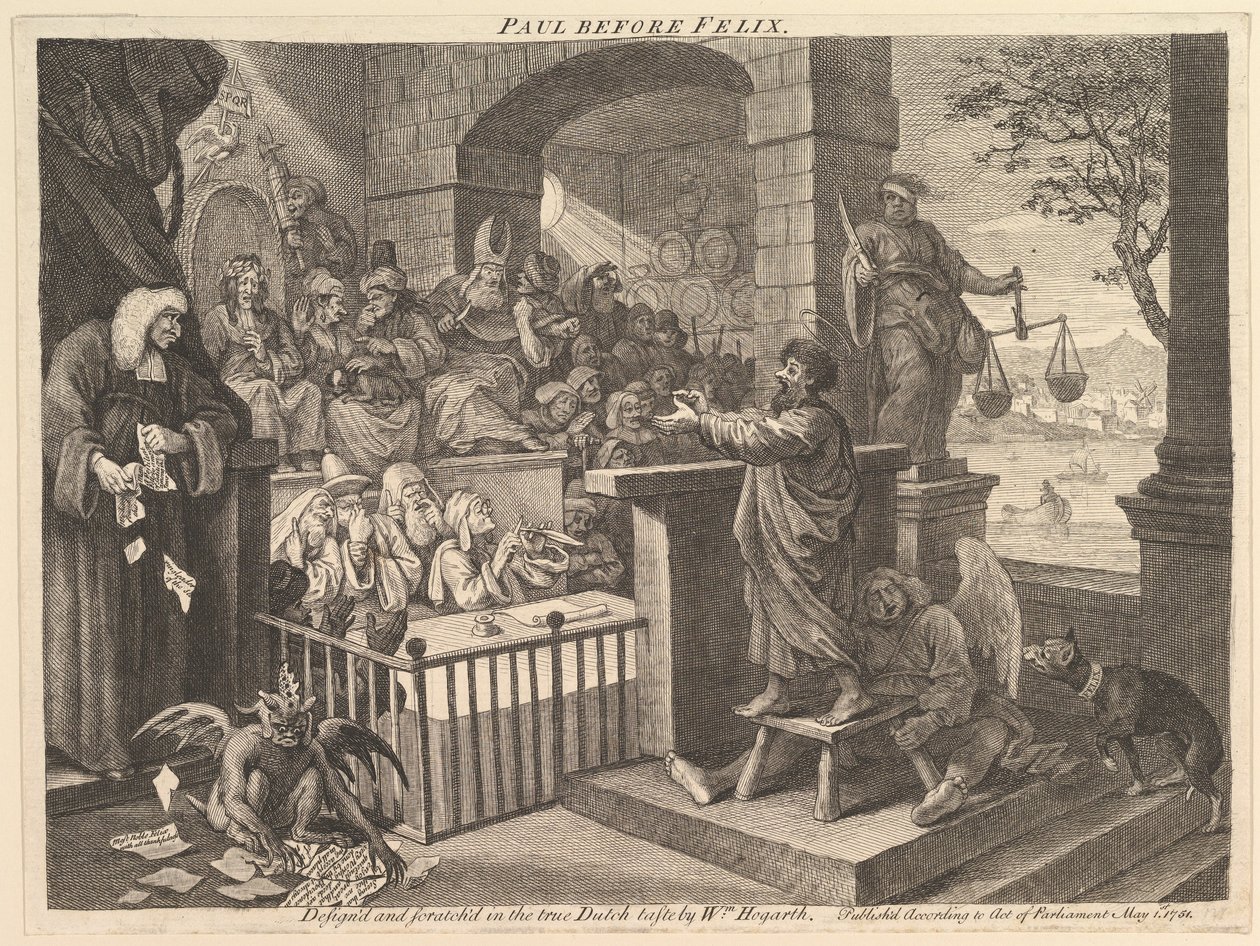Pablo ante Félix, en clave de parodia de William Hogarth