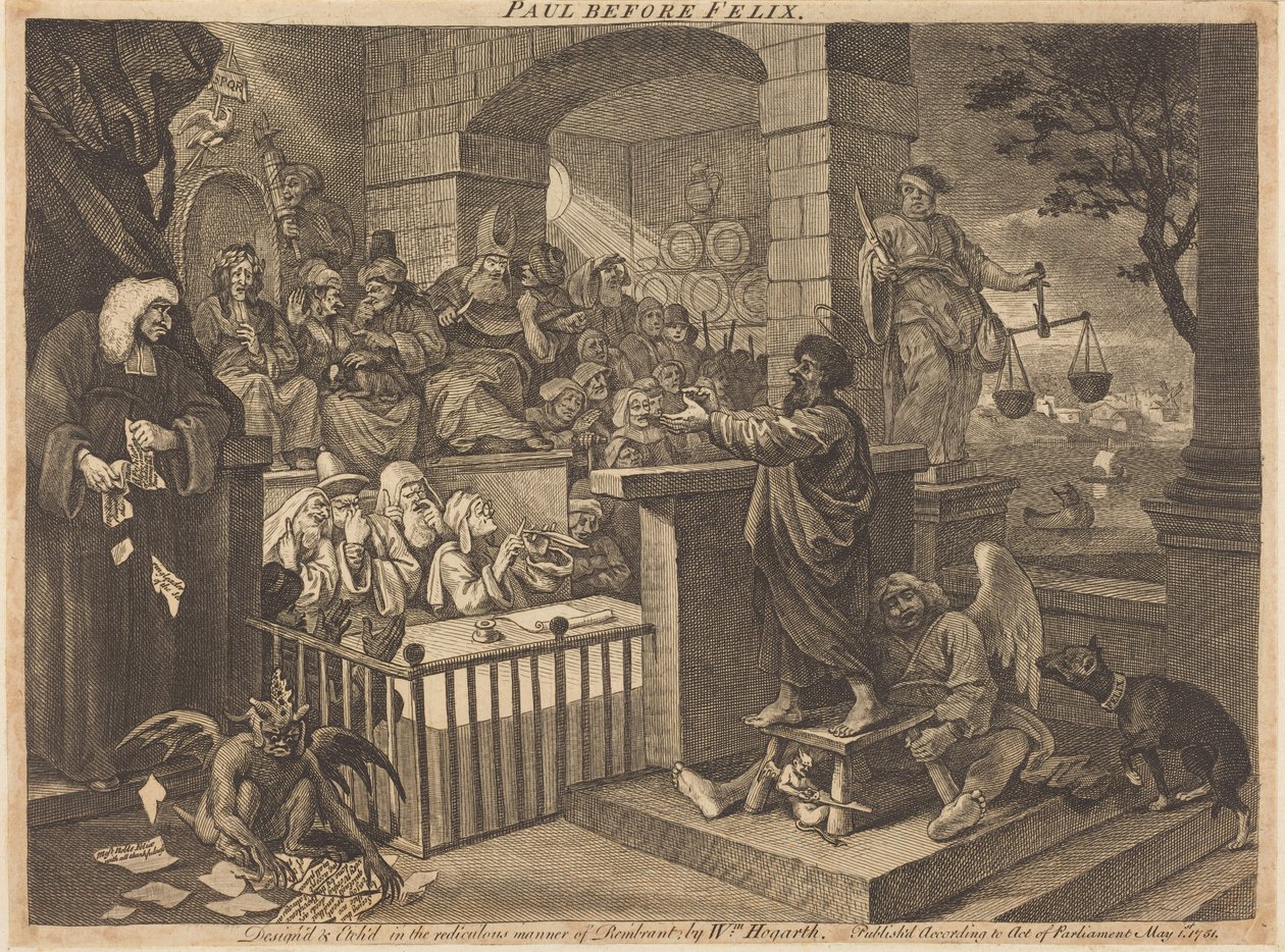 Pablo ante Félix, en versión burlesca de William Hogarth