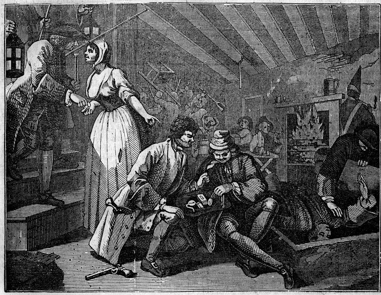 Placa de una serie de 12 grabados de William Hogarth (1697-1764), ilustrador británico, titulada “Industria y Ociosidad”, contando las carreras de dos aprendices: Thomas Idle, culpable de sus vicios, fue arrestado en una taberna de William Hogarth