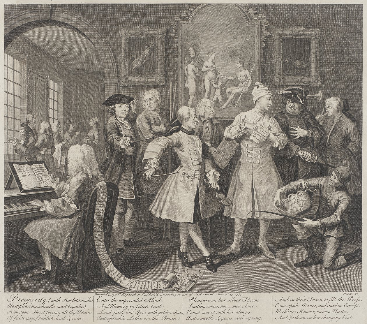 Prosperidad, con las sonrisas de la ramera de William Hogarth