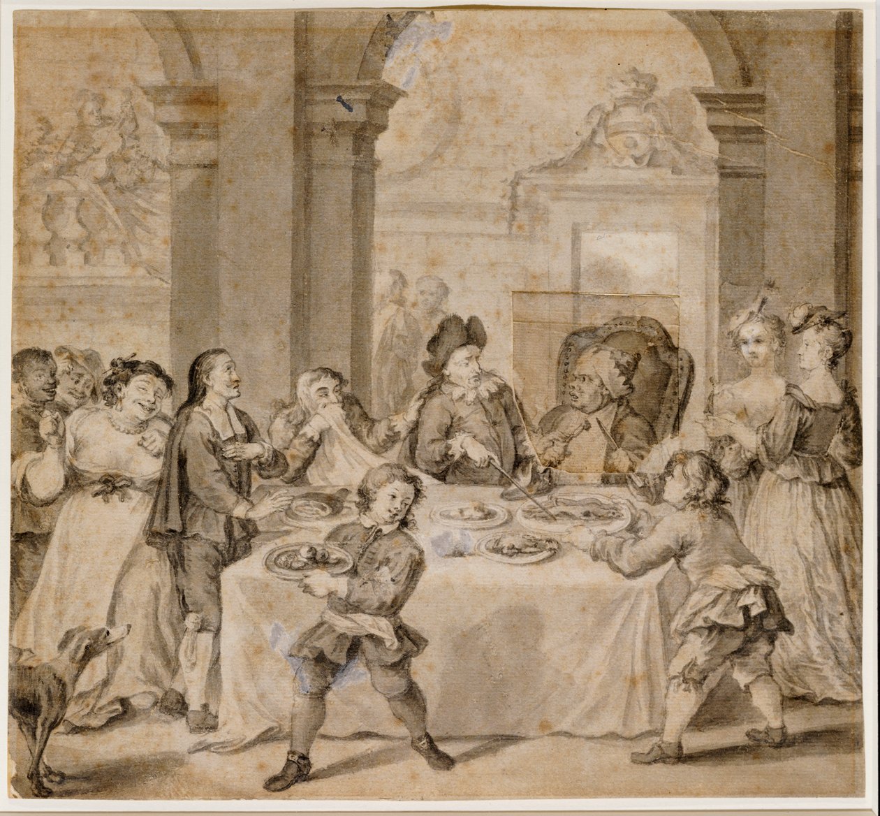 Sancho en el magnífico banquete, de "Don Quijote" por Miguel de Cervantes de William Hogarth