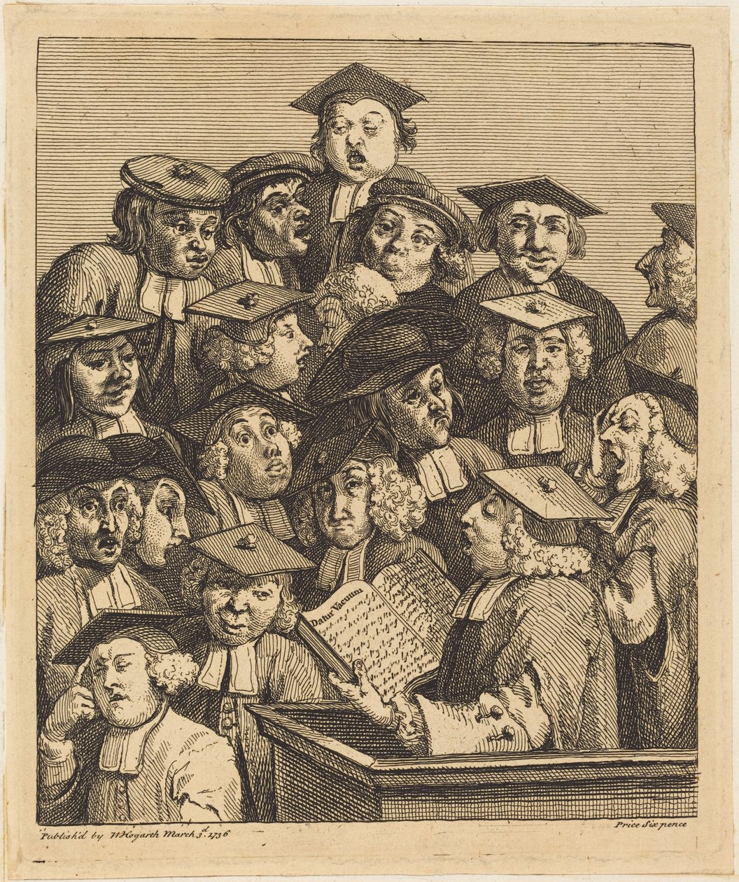 Eruditos en una conferencia de William Hogarth