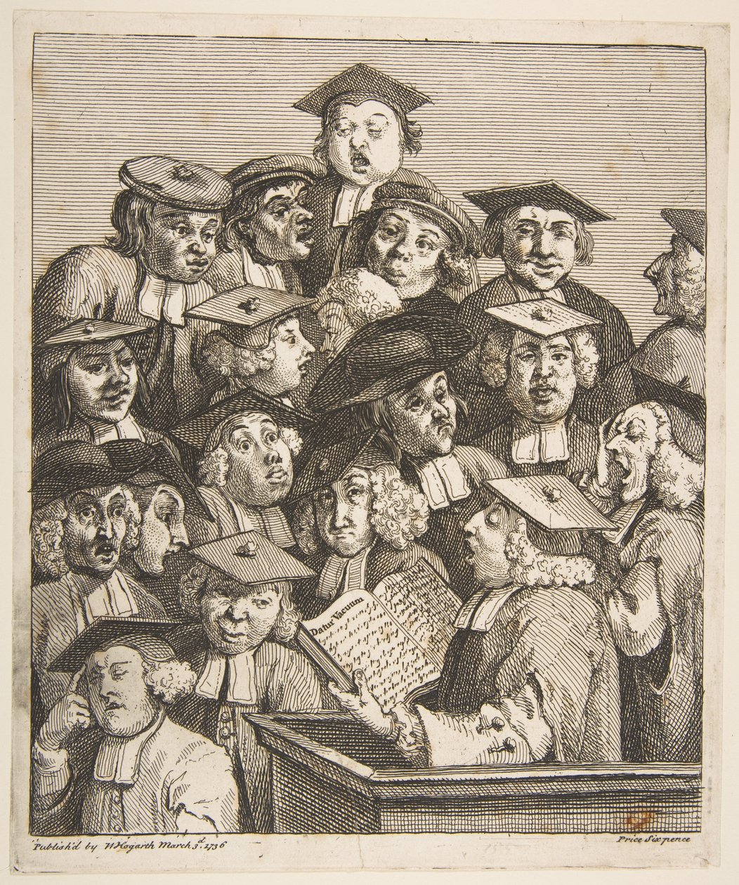 Eruditos en una conferencia de William Hogarth