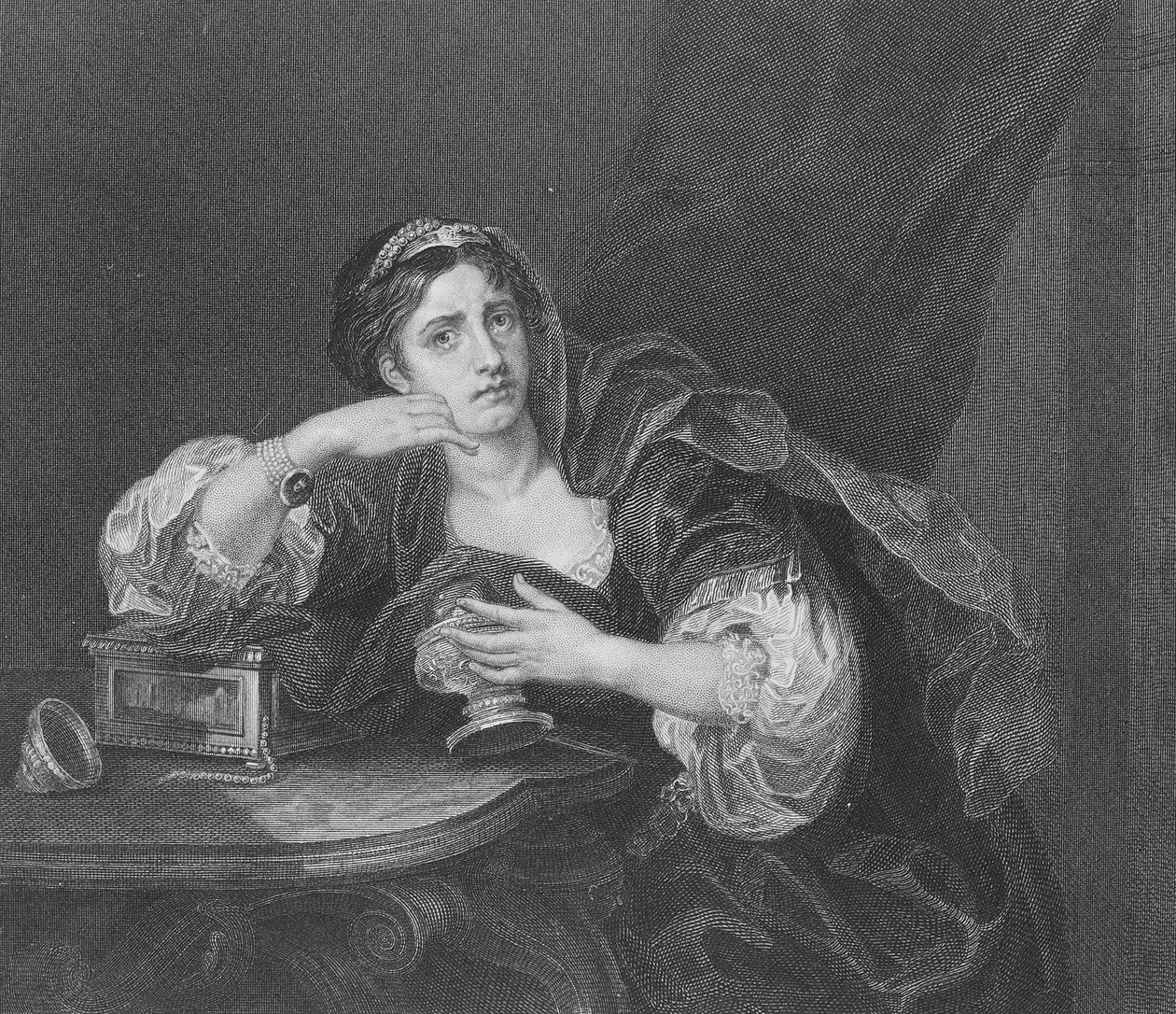 Sigismonda con el corazón de su esposo, grabado por T.W. Shaw, de 
