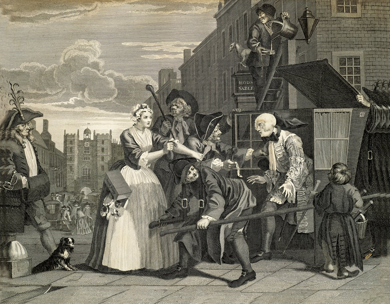 Escenas callejeras en Londres, por William Hogarth (1697-1764), grabado, Inglaterra de William Hogarth