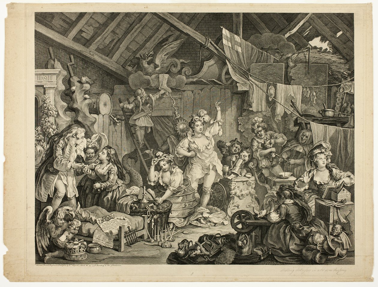 Actrices paseando vistiéndose en un granero de William Hogarth