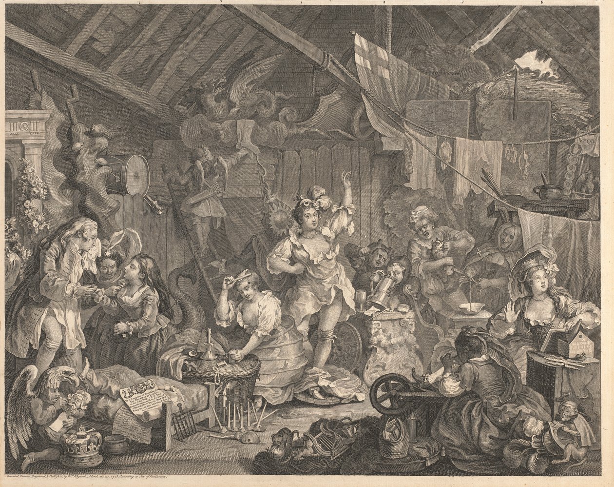 Actrices ambulantes se visten en un granero de William Hogarth