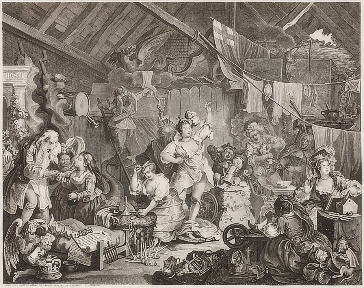 Actrices ambulantes vistiéndose en un granero. 1738 de William Hogarth