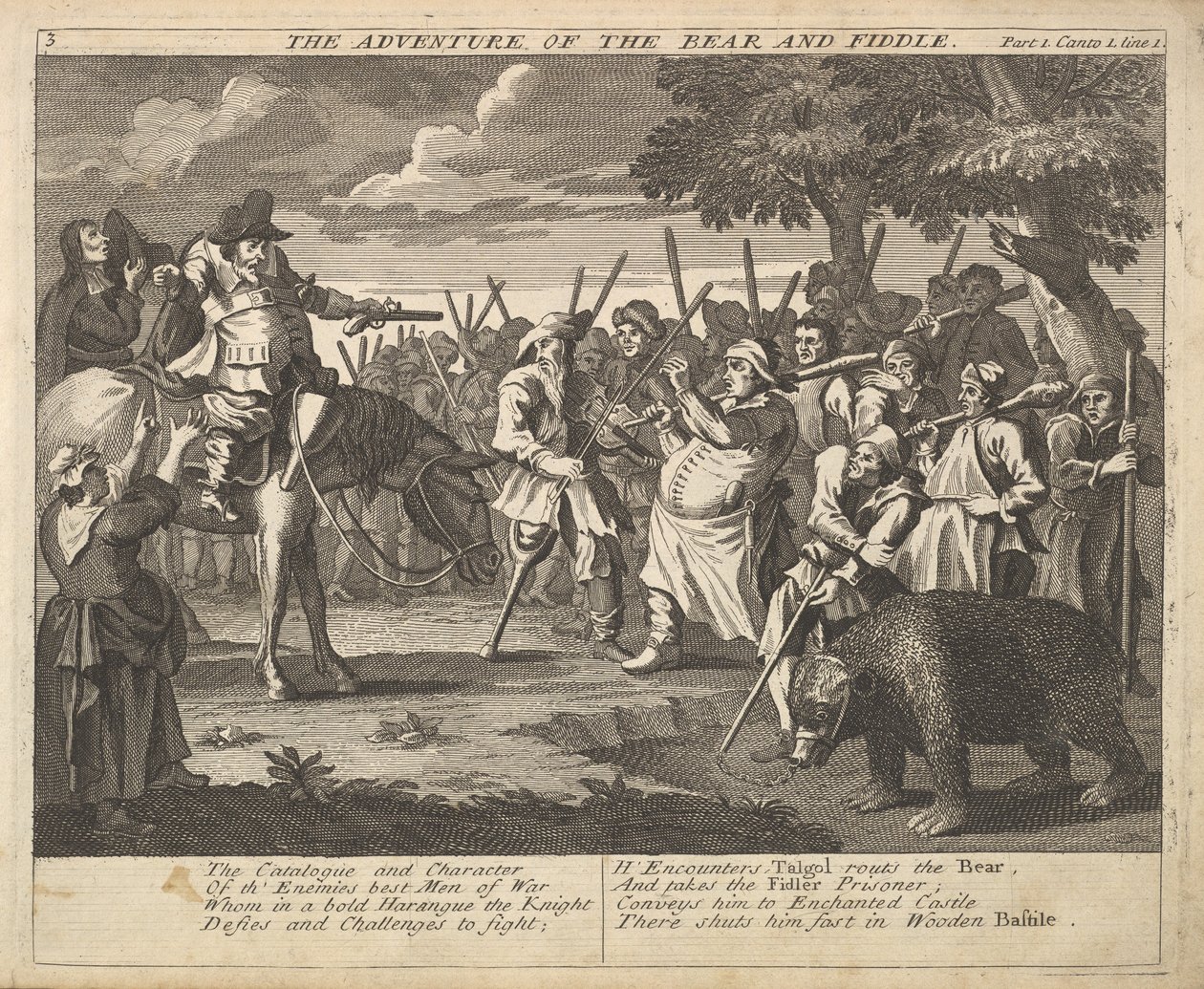 La Aventura del Oso y el Violín, Placa 3: Ilustraciones a Samuel Butler, 1725-30 de William Hogarth