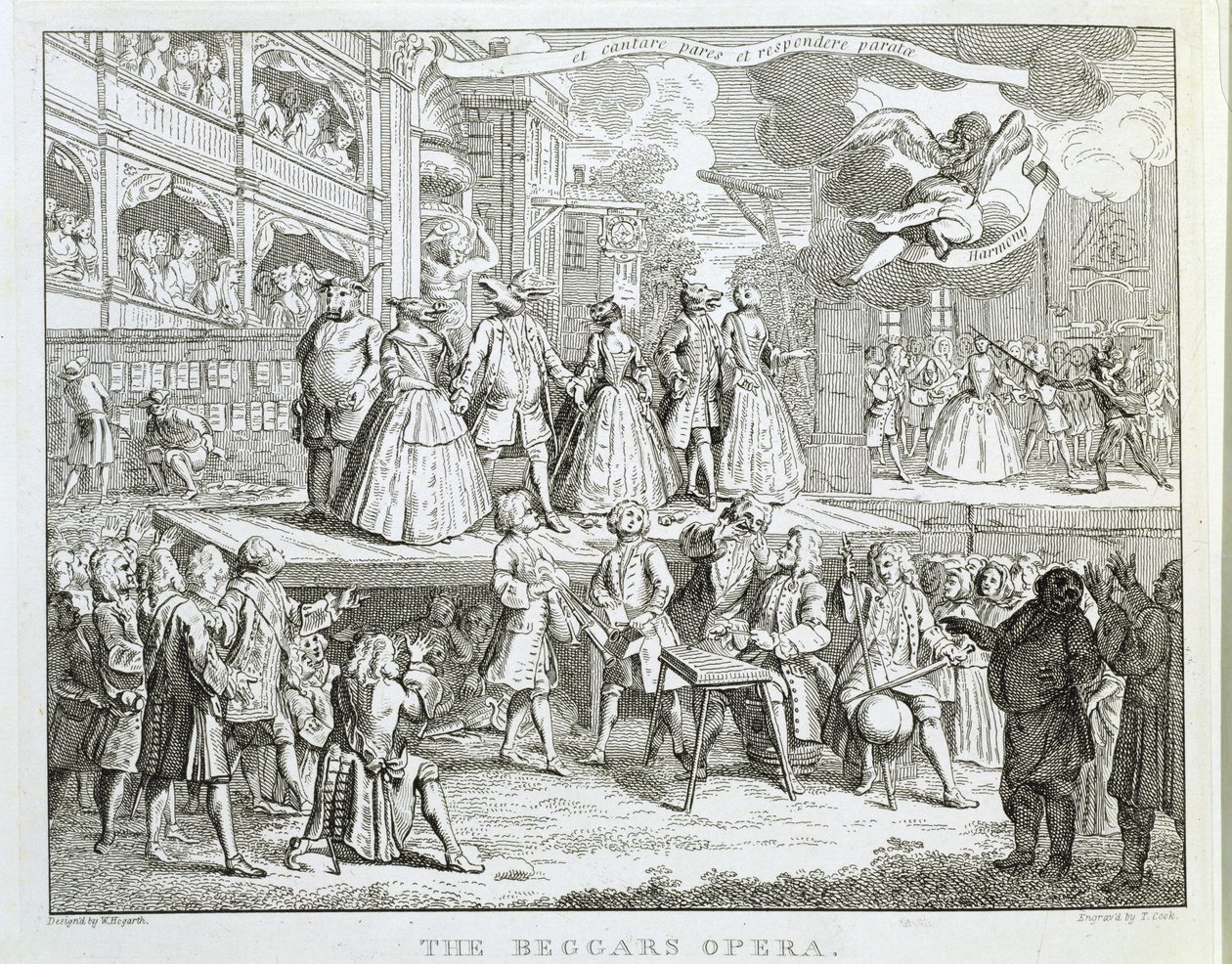 La ópera del mendigo, grabado por Thomas Cook (1744-1818) de William Hogarth