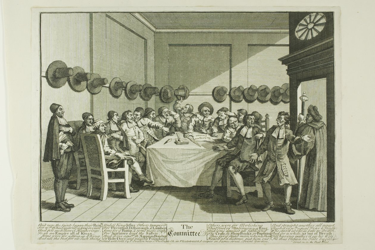 El Comité, placa diez de Hudibras de William Hogarth