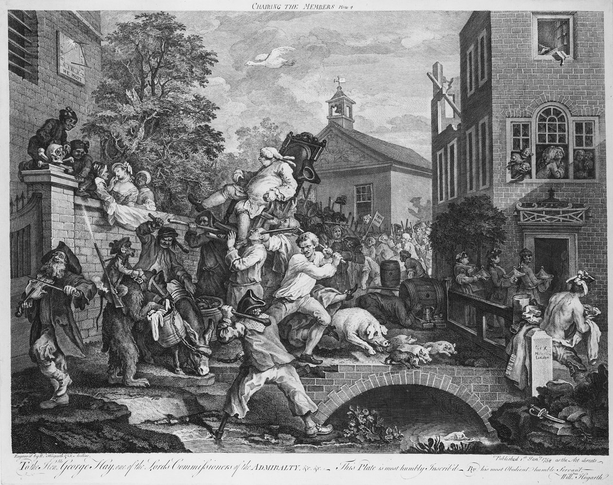 La elección, llevando al miembro, 1758 de William Hogarth