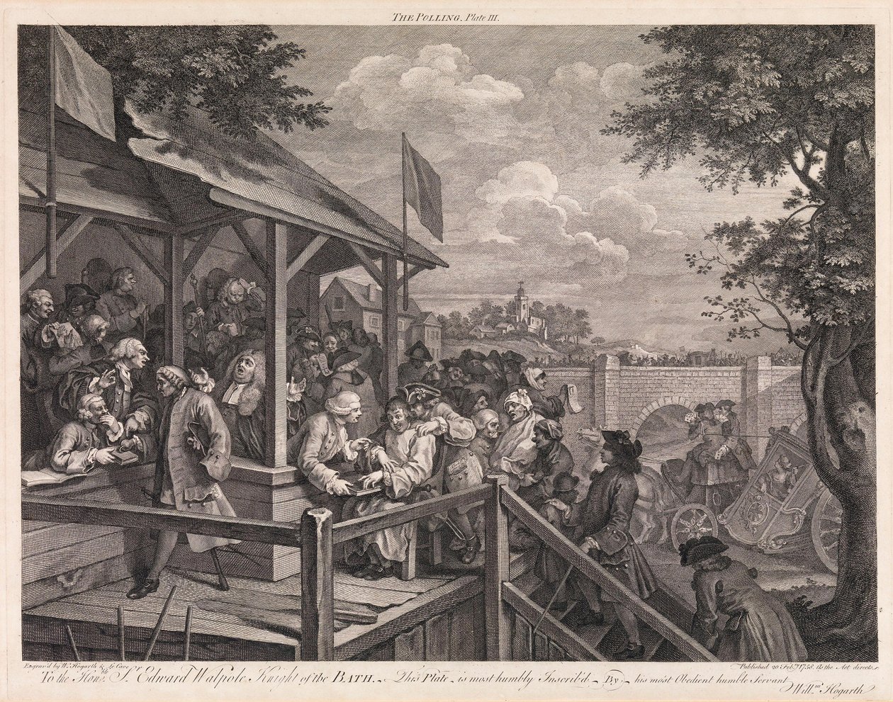La elección, lámina 3: «La votación» de William Hogarth