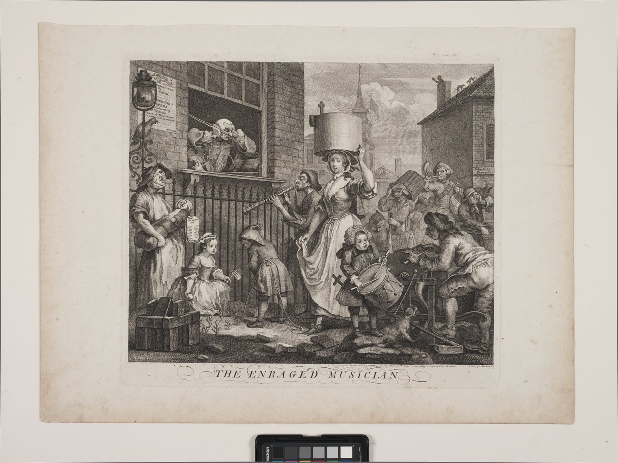 El músico enfurecido (aguafuerte y grabado) de William Hogarth