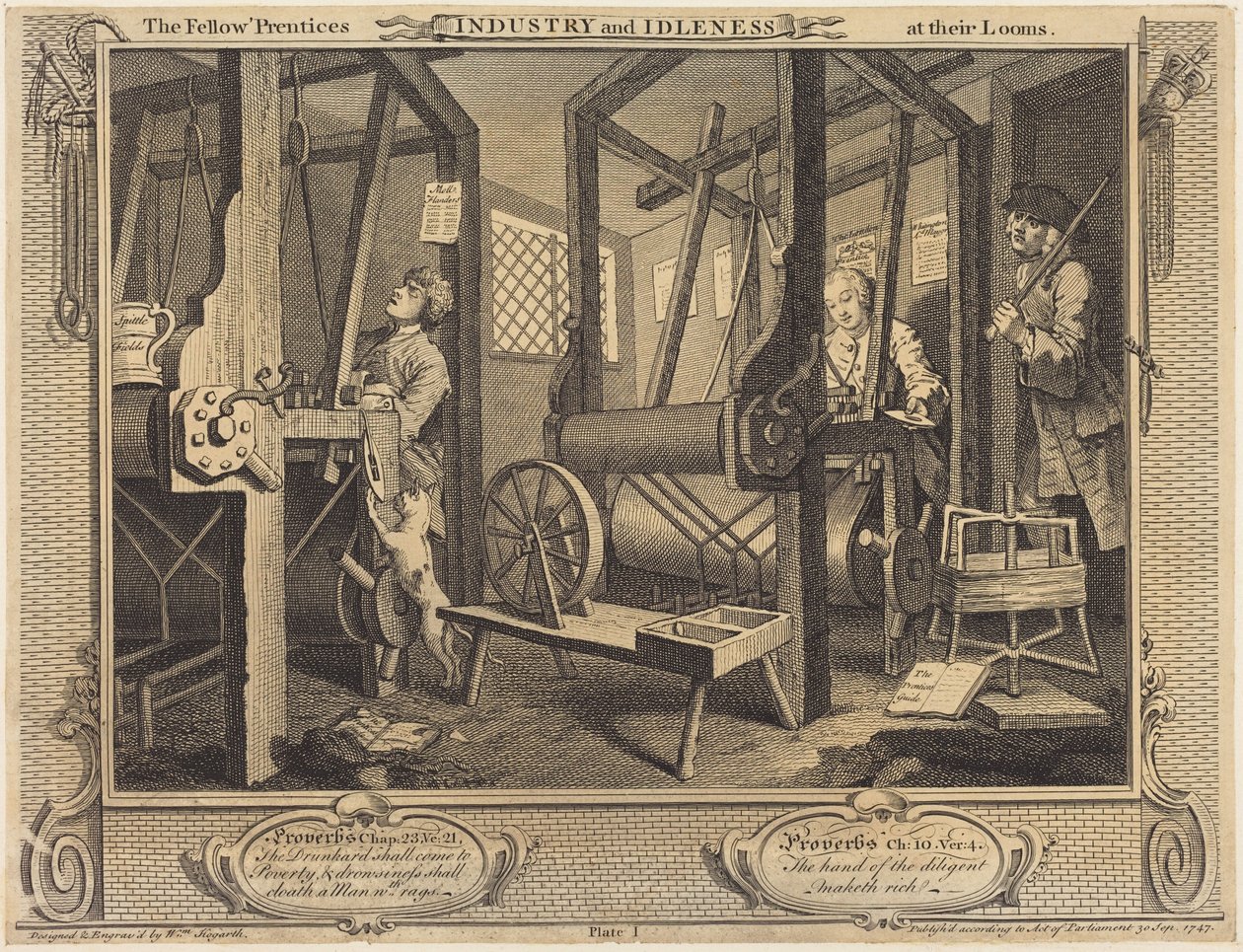 Los aprendices compañeros ante sus telares de William Hogarth