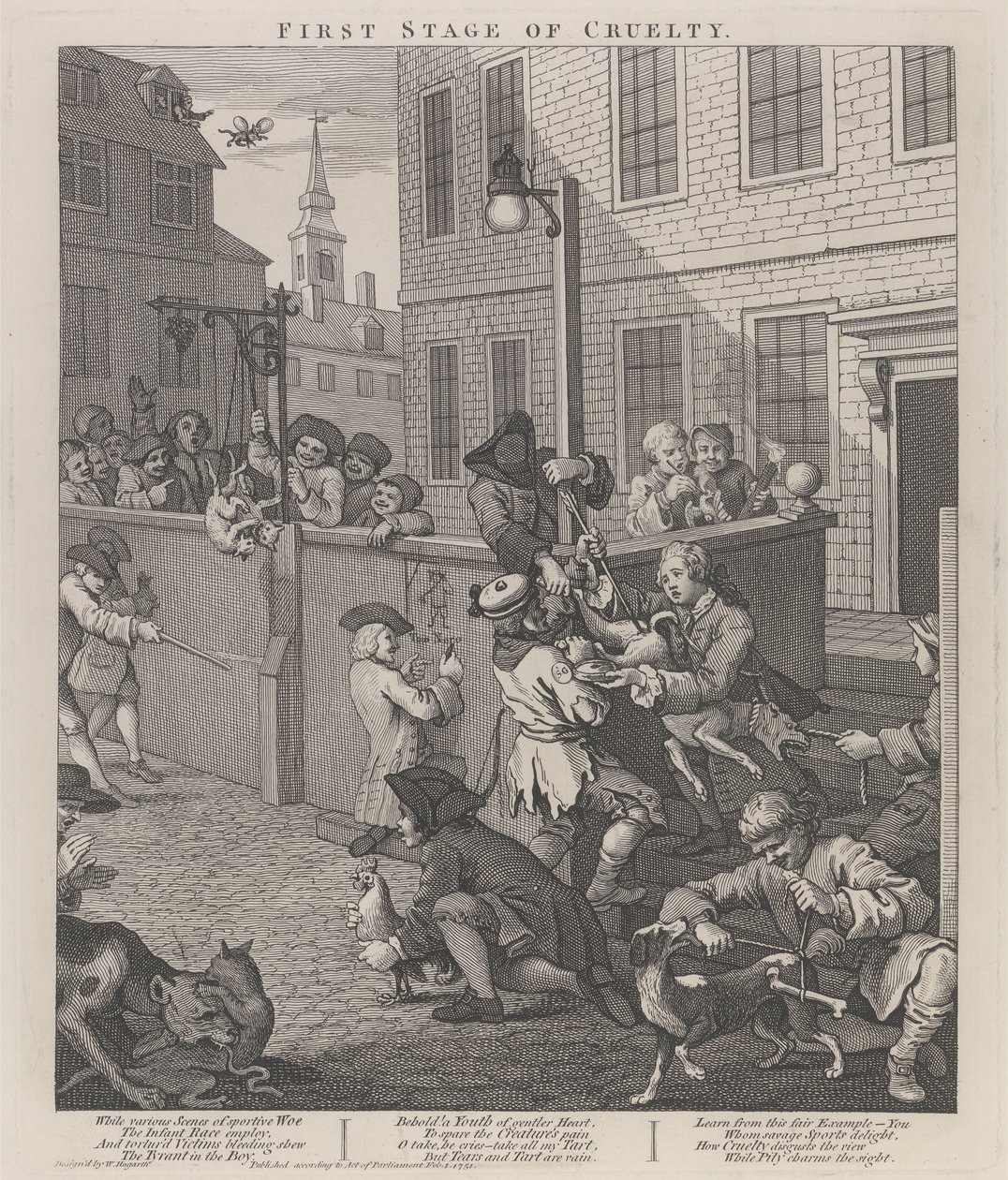 La primera etapa de la crueldad: los niños torturan a los animales de William Hogarth