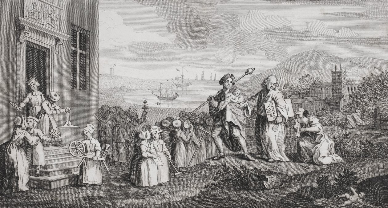 Los expósitos, grabado por F. Morellon La Cave de William Hogarth