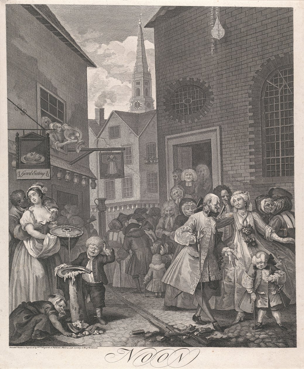 Las cuatro horas del día, lámina II: Mediodía de William Hogarth