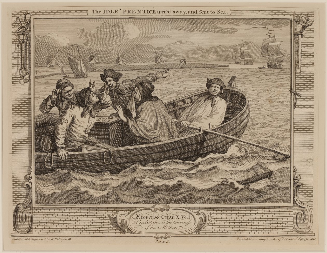 El aprendiz ocioso despedido y enviado al mar de William Hogarth