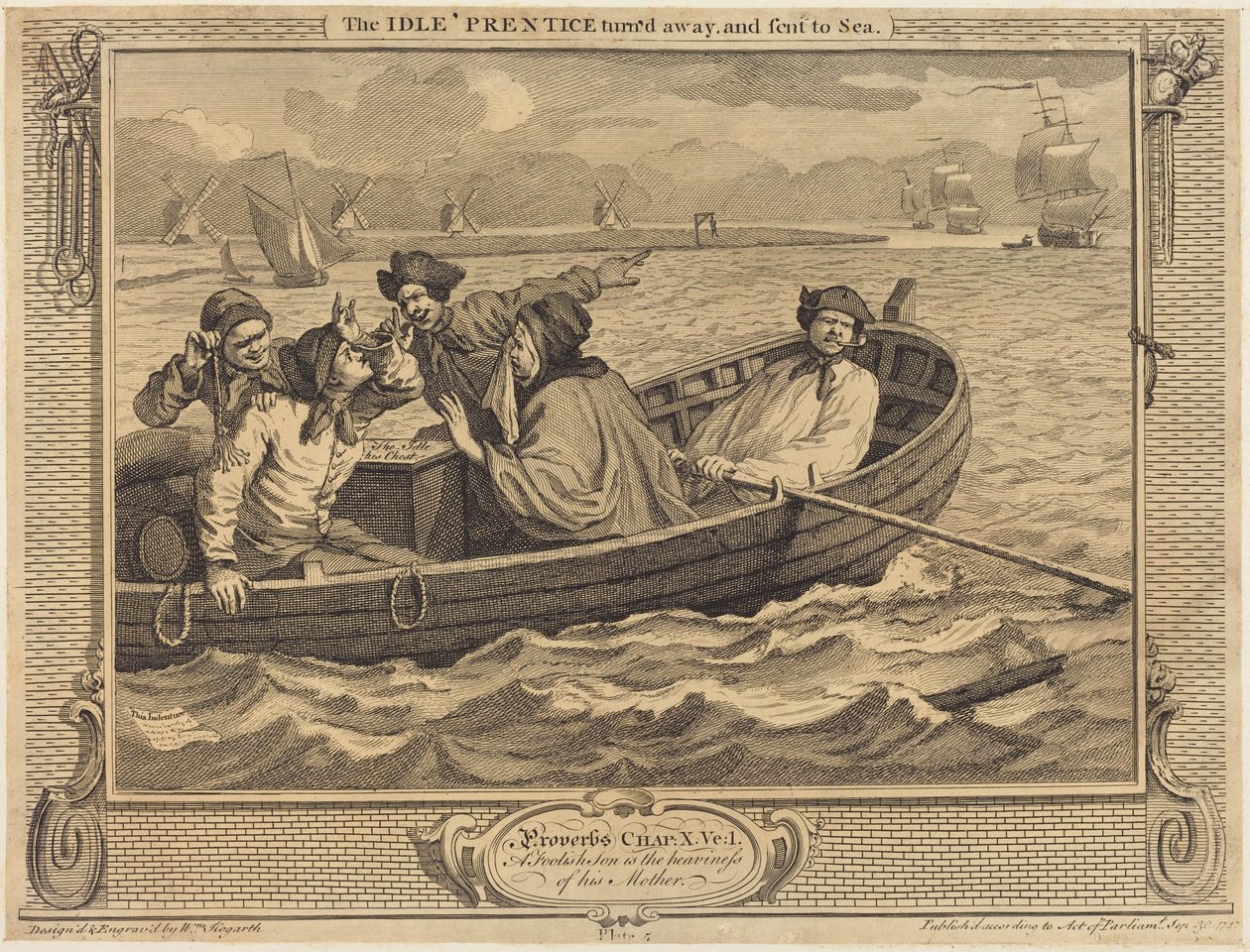 El aprendiz holgazán es expulsado y enviado al mar de William Hogarth