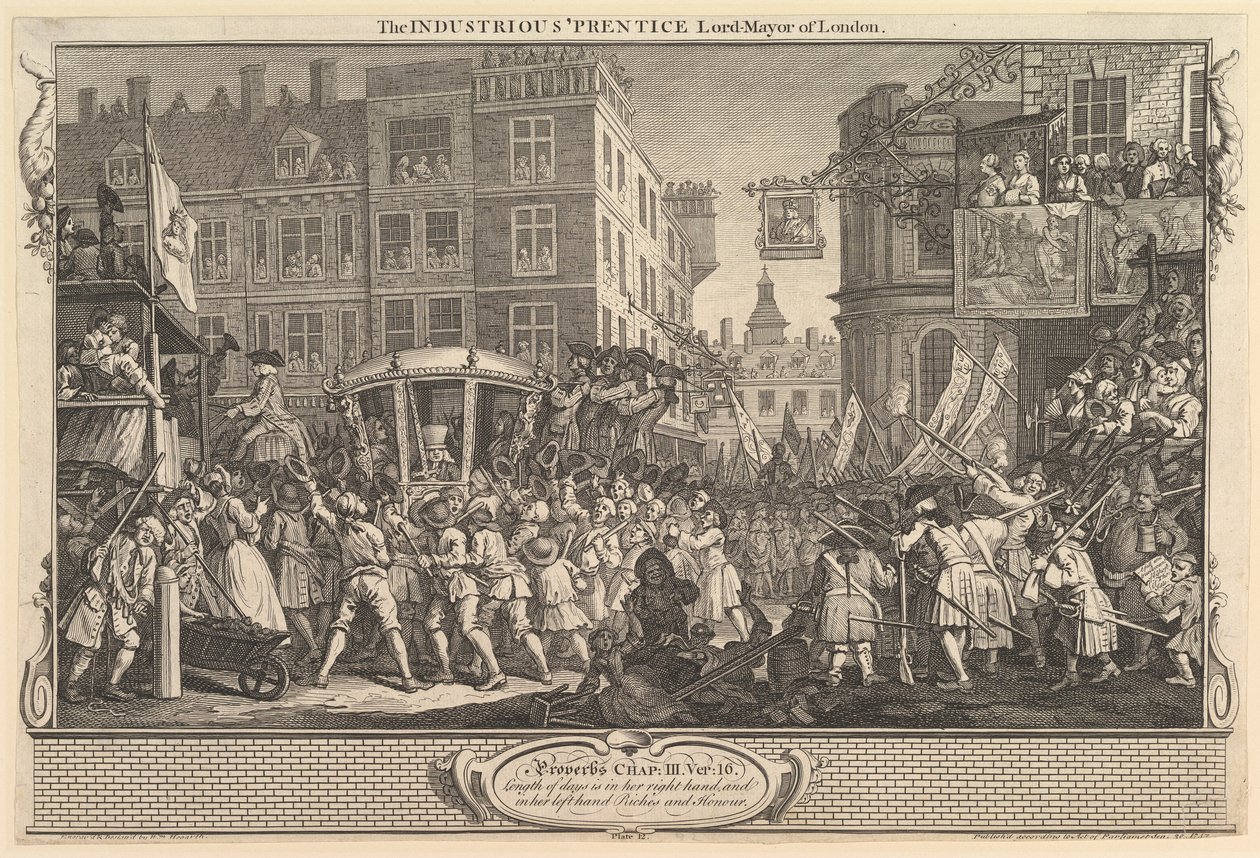 El Aprendiz Industrioso Alcalde de Londres: Industria y Ociosidad, lámina, 30 de septiembre de 1747 de William Hogarth