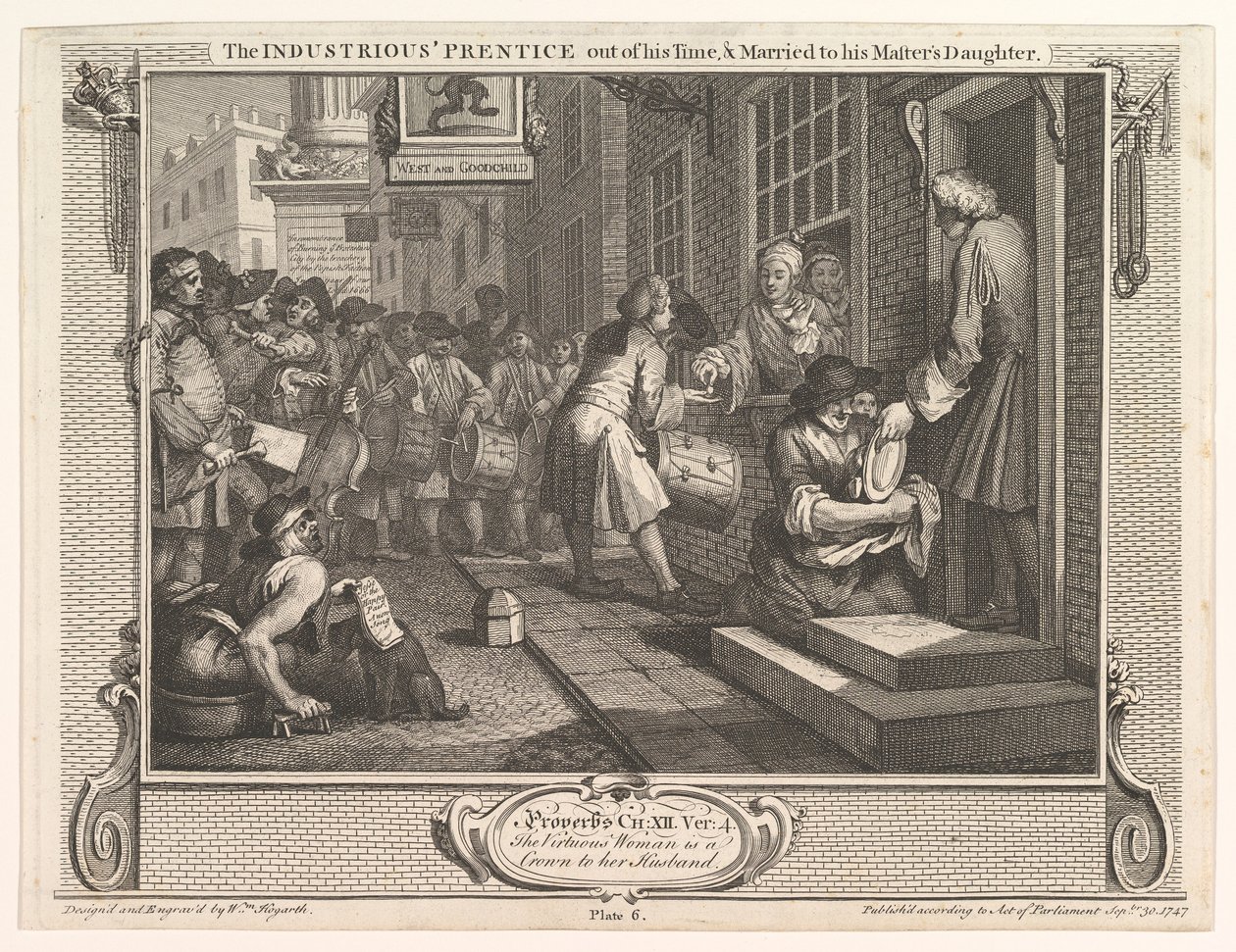 El aprendiz industrioso fuera de su tiempo y casado con la hija de su maestro, 30 de septiembre de 1747 de William Hogarth
