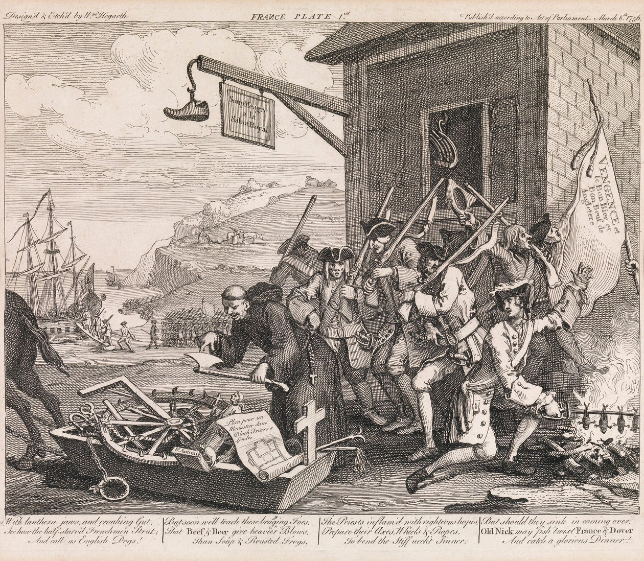 La invasión, lámina 1: «Francia» de William Hogarth