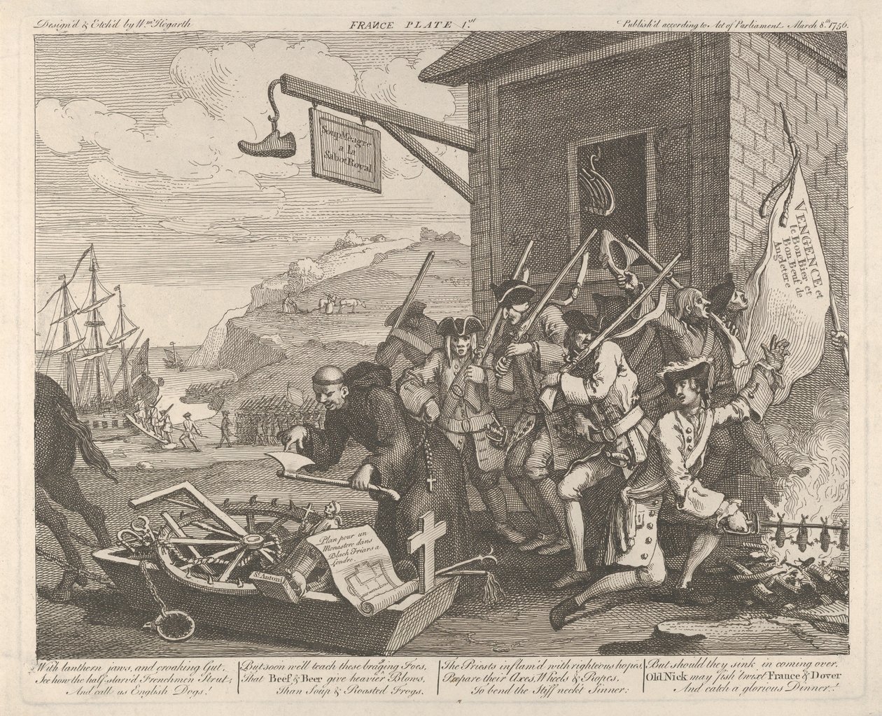 La invasión, lámina 1: Francia de William Hogarth