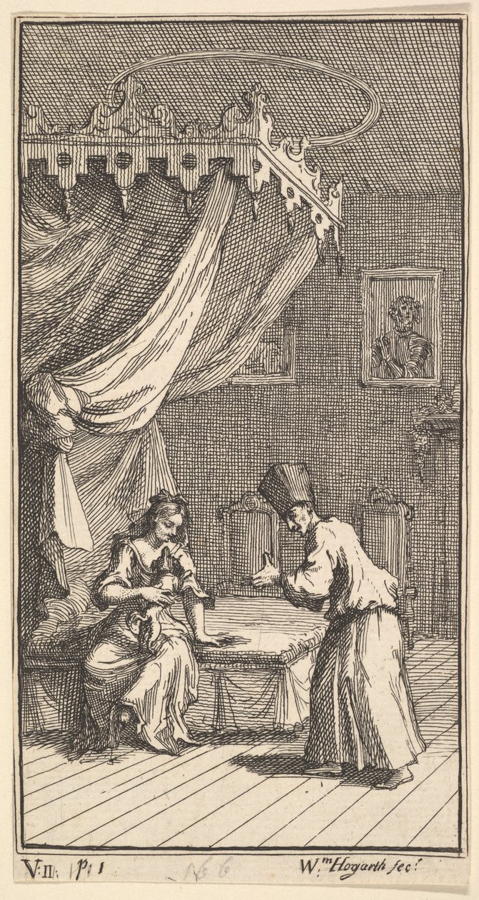 La Nueva Metamorfosis, Placa 5: Fantasio, Transformado en un Perro Faldero, con Donna The..., 1724 de William Hogarth