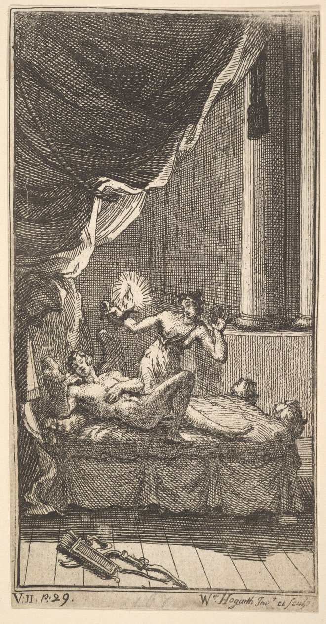 La Nueva Metamorfosis, Placa 6: La Historia de Cupido y Psique, 1724 de William Hogarth
