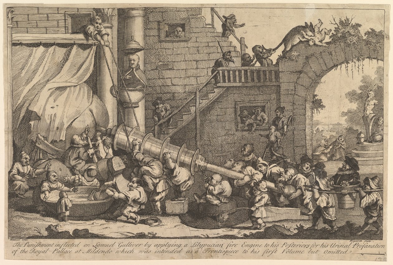 El castigo infligido a Lemuel Gulliver, diciembre 1726 de William Hogarth