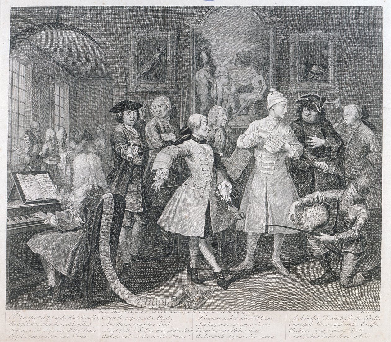 La juerga del libertino, lámina II, de A Rakes Progress, 1735 de William Hogarth