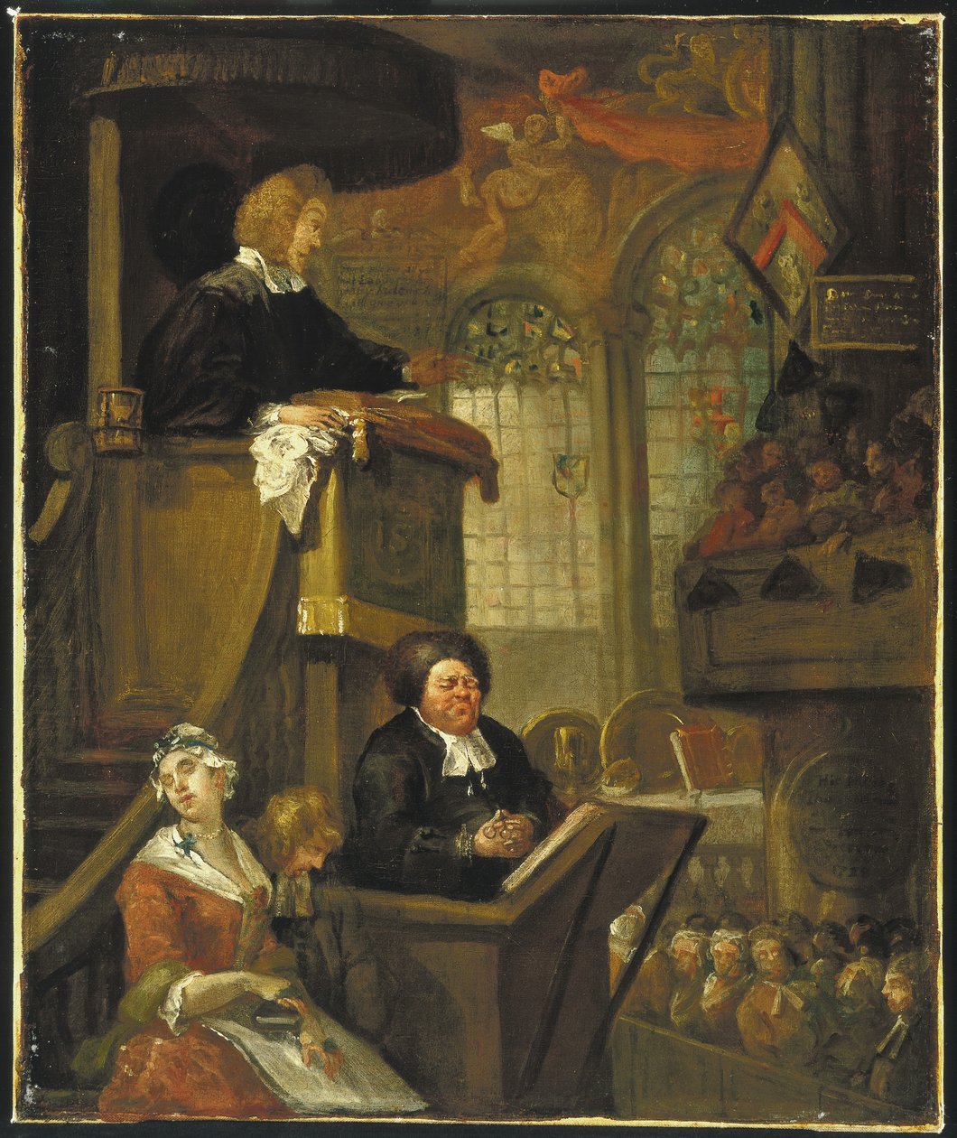 La congregación durmiente, 1728 de William Hogarth