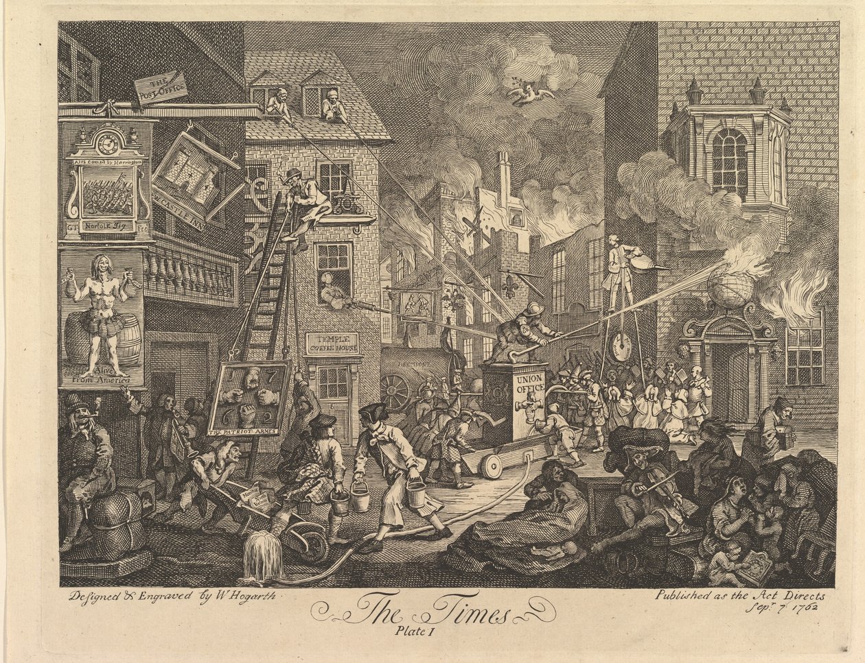 The Times, lámina 1 de William Hogarth