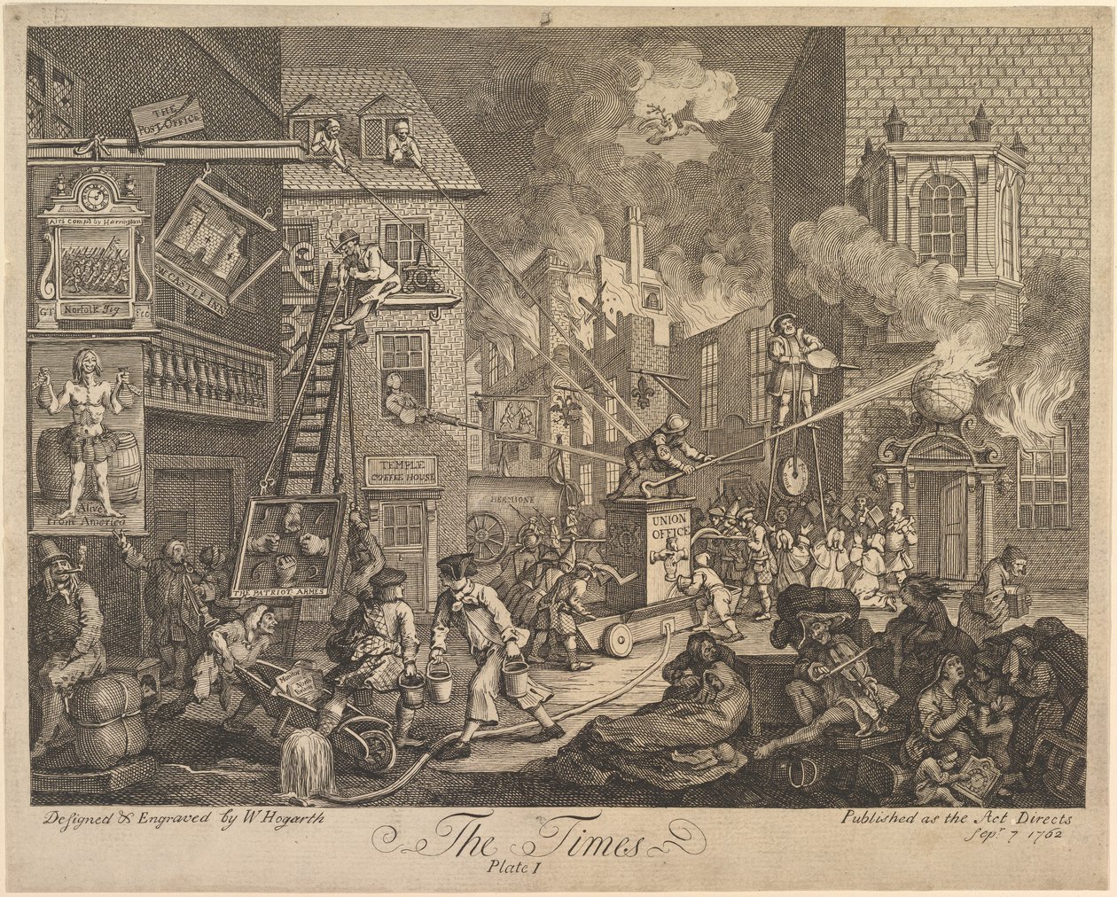 The Times, lámina 1 de William Hogarth