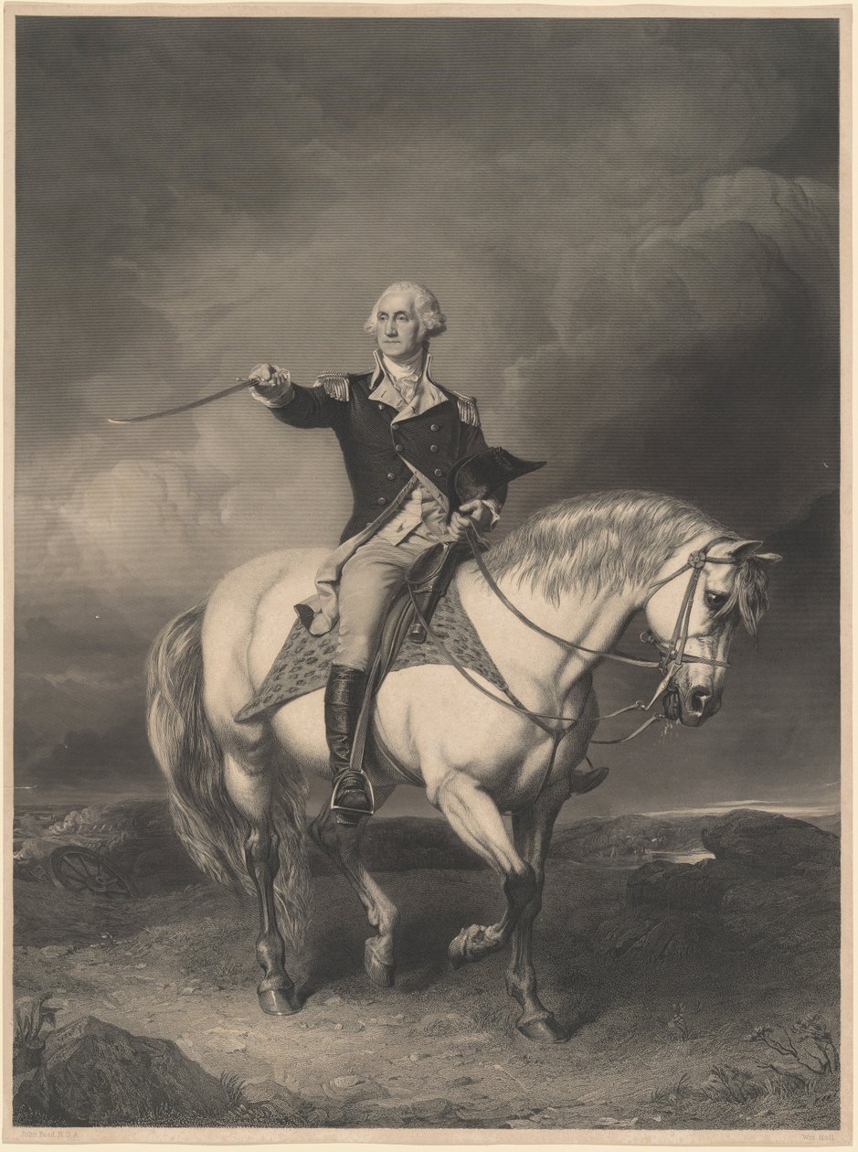 George Washington a caballo de William Holl II after John Faed