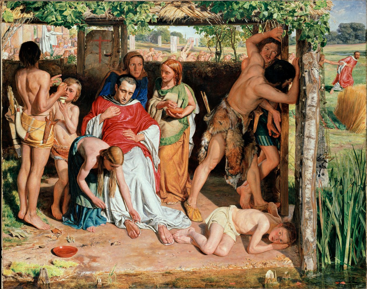 Una familia británica convertida protegiendo a un misionero cristiano de la persecución de los druidas, 185 de William Holman Hunt