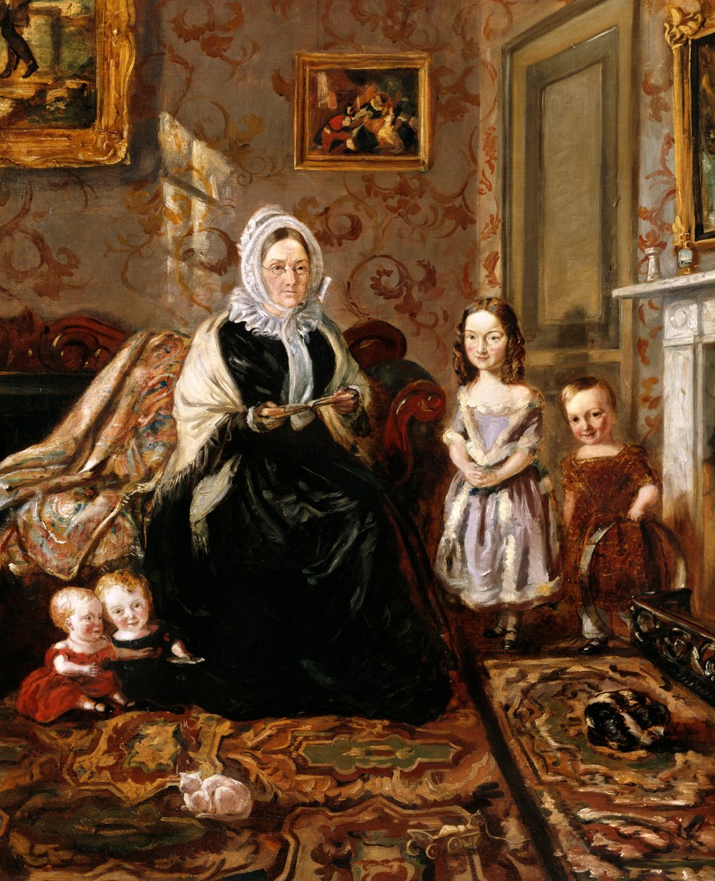 Retrato de grupo de la suegra de Henry Clark, la Sra. Davies, y cuatro de sus hijos en la sala de estar de su casa, 186 High Street, Homerton, c.1846 de William Holman Hunt