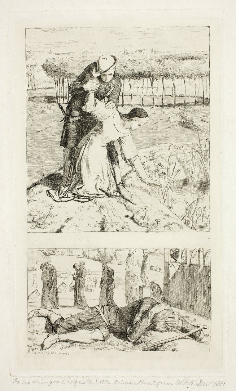 Mi bella dama (arriba); De mi dama en la muerte (abajo), frontispicio de El germen, nº 1 de William Holman Hunt
