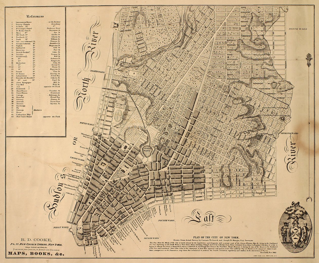 Plano de la Ciudad de Nueva York [hasta la calle 31 Este], 1817 de William Hooker