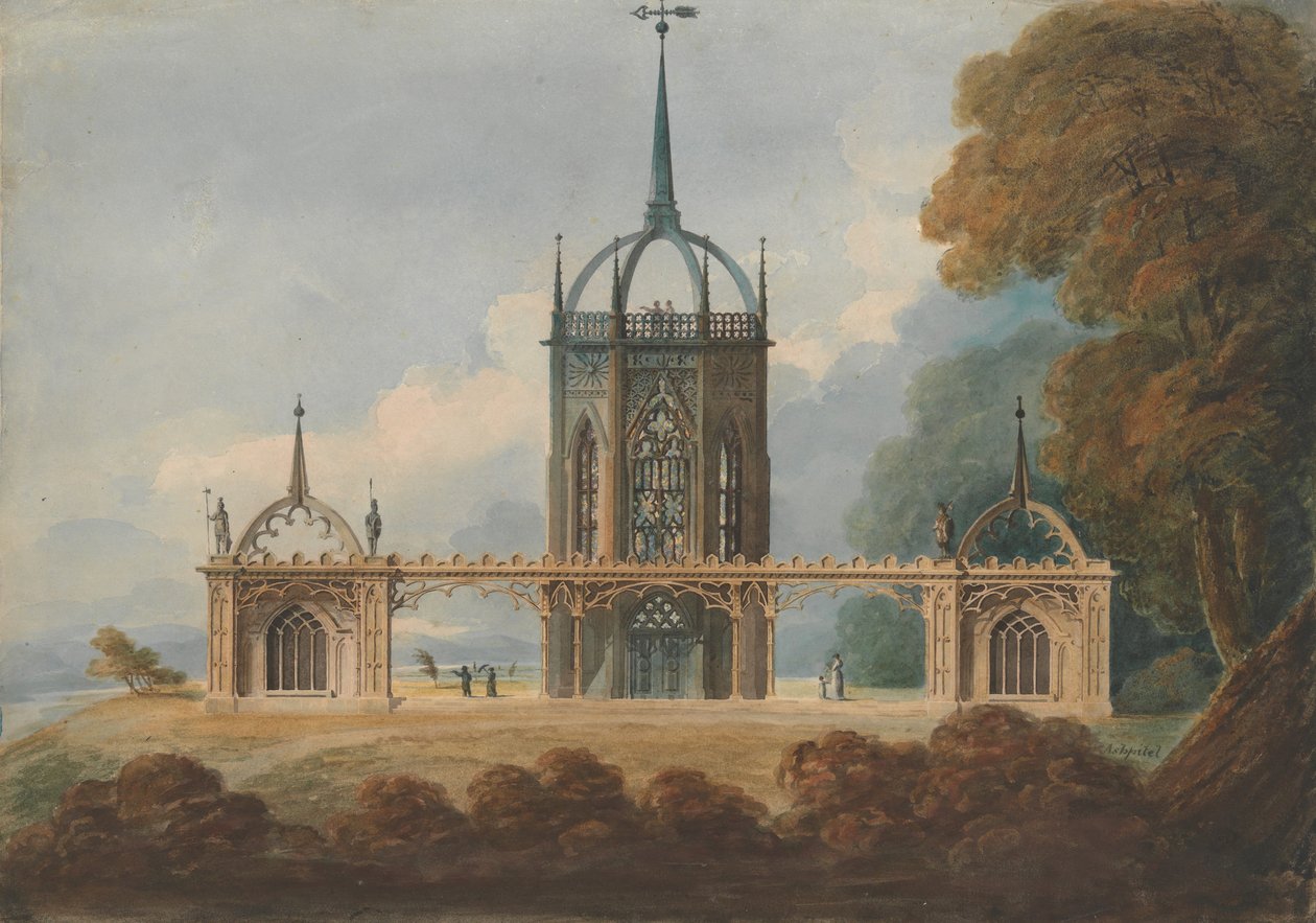 Diseño para un Belle Vue gótico de William Hurst Ashpitel